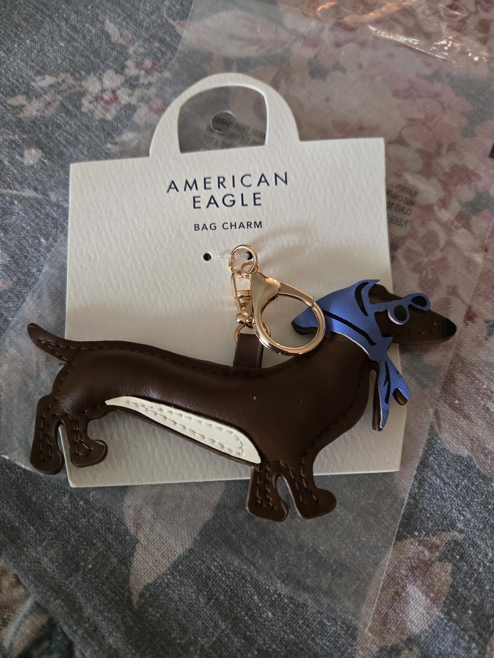 American Eagle Outfitters Brown Dachshund Bag Charm with Blue Scarf